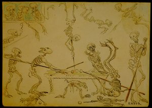 Skelette beim Billardspielen alkotó: James Ensor