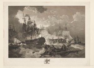 Salak Kamperduinban, 1797 Az 1797. október 11-i akcióban a Duncan tengernagy parancsnoksága alatt álló Északi-tengeri Brit Század által a holland flotta felett aratott győzelem (cím a tárgyon)