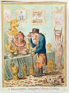 A Cognocenti Contemplating Ye Beauties of Ye Antique, kiadó: Hannah Humphrey, 1801 (kézzel színezett rézkarc)