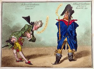 Egy francia úriember XVI. Lajos udvarából és egy francia úriember az Egalite udvarából, 1799-ben megjelent (kézzel színezett rézkarc)