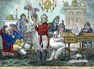 "Egy kis zene, avagy a harmónia gyönyörei", kocsma. írta: Hannah Humphrey alkotó: James Gillray