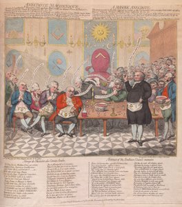 Egy szabadkőműves anekdota, kocsma. 1786 (kézzel színezett metszet)