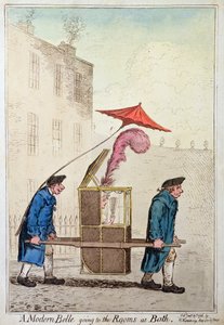 A Modern Belle Going to the Rooms at Bath, Hannah Humphrey adta ki 1796-ban (kézzel színezett rézkarc)