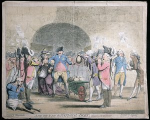 Az államadósság fizetésének új módja, W. Holland kiadója 1786-ban (kézzel színezett rézkarc és metszet)