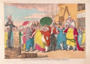 Angol szépségek kiárusítása Kelet-Indiában, pub. 1786 (kézzel színezett metszet)