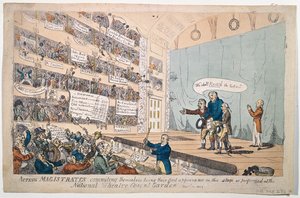 Az 1809-ben kiadott Covent Garden National Theatre első fellépése (kézzel színezett rézkarc).