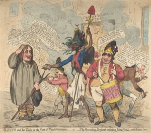 Alecto és a vonata, a Pandaemonium kapujában:-vagy-A toborzó Sarjeant Enli..., 1791. július 4. alkotó: James Gillray
