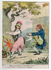 Hannah Humphrey 1793-ban kiadott Britannia francia tartózkodásban, avagy újraformálódás az alkotmány költségén (kézzel színezett rézkarc)