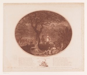 Táncoló férfi és nő egy fa alatt A falusi vonat (cím az objektumon) alkotó: James Gillray