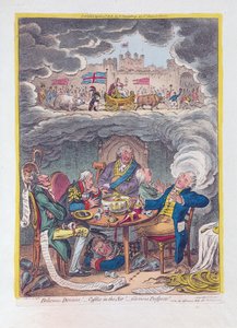 Finom álmok: Várak a levegőben! - Dicsőséges kilátások!, kocsma. 1808 (kézzel színezett metszet)