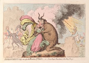 Mostanában a Wales-hegységben látott varázslatok vagy a Shon-ap Morgans Concilement to the Fairy Princess, kocsma. 1796 (kézzel színezett metszet)