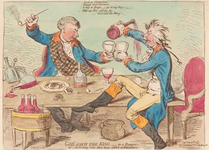 God Save the King. - Egy teli pohárra. Vagy - Esti jelenet hetente háromszor Wimbledonban alkotó: James Gillray