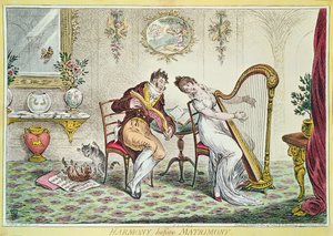 Harmónia házasságkötés előtt, 1805 (színes metszet)