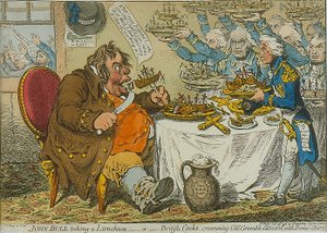John Bull ebédel, 1798 (színes rézkarc)