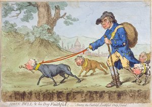 John Bull und his Dog Faithful, Hannah Humphrey adta ki 1796-ban (kézzel színezett rézkarc)