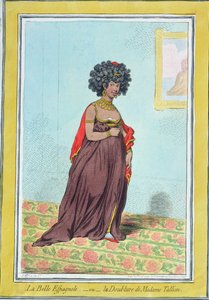 La Belle Espagnole vagy La Doublure de Madame Tallien (1773-1835) Hannah Humphrey adta ki 1796-ban (kézzel színezett rézkarc)