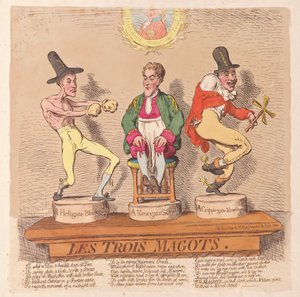 Les Trois Magots, pub. 1791 (kézzel színezett metszet)