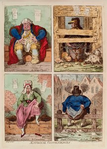 Nemzeti szolgáltatások. (Anglia, Skócia, Franciaország és Hollandia vécéinek leírása és összehasonlítása). James Gillray (1757-1815) munkája, metszet és akvarell alkotó: James Gillray