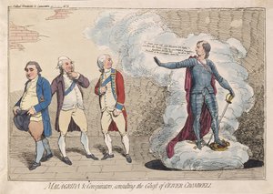 Malagrida & Conspirators, konzultál a Ghost of Oliver Cromwell, pub. 1782 (kézzel színezett metszet)