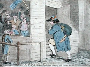 Mason, a herceg cukrásza, aki a csecsebecséket dobja el, Hannah Humphrey adta ki 1788-ban (kézzel színezett rézkarc) alkotó: James Gillray