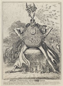 Midas, Mindent aranypapírrá alakítva, 1797 alkotó: James Gillray
