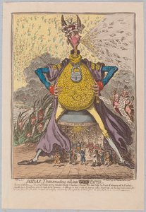 Midas, mindent [aranymá] változtat. Papír, kocsma. 1797 (kézzel színezett metszet)