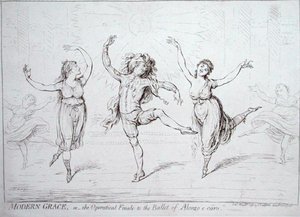 Hannah Humphrey 1796-ban kiadott Modern Grace, avagy az Alonzo e caro balett operaházi fináléja (toll és tinta papíron) alkotó: James Gillray