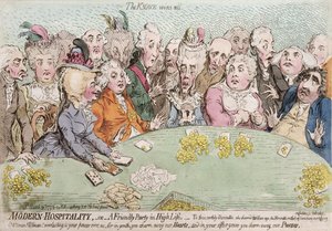 Modern Hospitality, or A Friendly Party in High Life, kiadta Hannah Humphrey 1792-ben (kézzel színezett metszet). alkotó: James Gillray