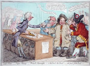 A költségvetés megnyitása, avagy John Bull, aki a nadrágját adja, hogy megmentse a szalonnáját, Hannah Humphrey adta ki 1796-ban (kézzel színezett rézkarc) alkotó: James Gillray
