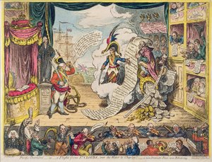Pacific-Overtures, avagy A Flight from St. Clouds „a vízen át Charley-ba” – egy új drámai béke, most próbálják, Hannah Humphrey adta ki 1806-ban (kézzel színezett rézkarc)