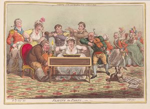 Játszik a Partsban, kocsmában. 1801 (kézzel színezett metszet)