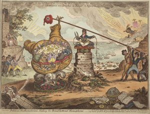 Politikai matematikusok, akik széles fenekű félgömböket ráznak alkotó: James Gillray