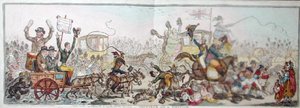 Hozzászólás a választásokhoz: jelenet a Brentford felé vezető úton, Hannah Humphrey 1806-ban (kézzel színezett rézkarc) alkotó: James Gillray