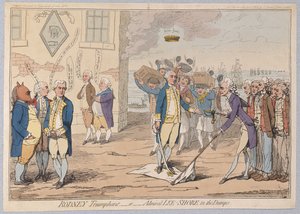 Rodney Triumphant vagy Admiral LeeShore in the Dumps, pub 1782 (kézzel színezett metszet)