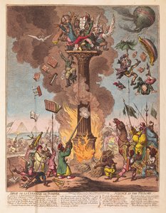 Siege de la Colonne de Pompee, Science in the Pillory, pub. 1799 (kézzel színezett metszet)