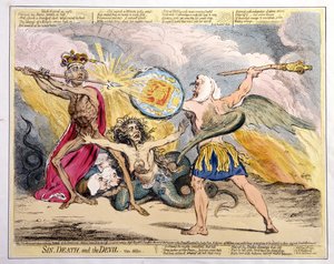 Bűn, halál és ördög, Hannah Humphrey 1792-ben (kézzel színezett rézkarc)