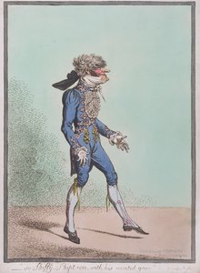 Hannah Humphrey által 1800-ban kiadott „So Skiffy-Skipt-on, with his borned grace” (kézzel színezett rézkarc)
