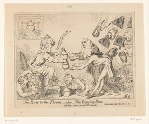 Spotprent, Warren Hastings, 1788 A trón előtti meghajlás, -alias- A kolduló íj alkotó: James Gillray