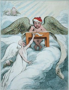 The Accusing Spirit and the Recording Angel, Hannah Humphrey adta ki 1791-ben (kézzel színezett rézkarc) alkotó: James Gillray
