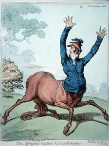 A megrémült kentaur és az oroszlán britanique, Hannah Humphrey 1799-ben (kézzel színezett rézkarc) alkotó: James Gillray