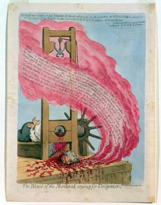 "A meggyilkoltak vére bosszúért kiált", XVI. Lajos (1754-93) guillotine általi kivégzése, Hannah Humphrey kiadása. alkotó: James Gillray