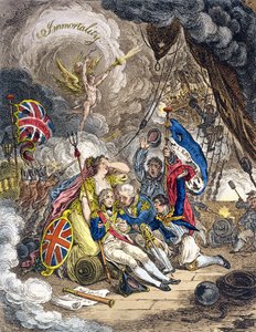 Lord Nelson admirális halála a győzelem pillanatában! 1805-ben Hannah Humphrey kiadta (kézi színezett metszet).