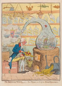 The Dissolution vagy The Alchymist producing an Aetherial Representation, pub. 1796 (kézzel színezett metszet)