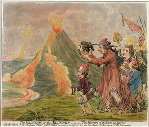 A hegy kitörése, avagy A „Bocca del Inferno rémei” Hannah Humphrey 1794-ben (kézzel színezett rézkarc)