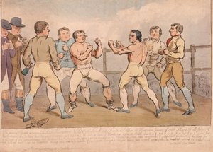A híres csata Richard Humphreys és Daniel Mendoza között, 1788. január 9., pub. 1788 (kézzel színezett metszet)