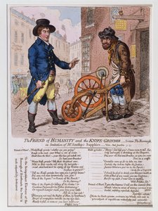 Az emberiség barátja és a késdaráló, Hannah Humphrey 1797-ben (kézzel színezett rézkarc)