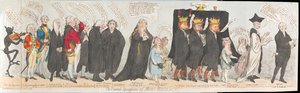 Regency kisasszony temetési menete, pub. 1789 (kézzel színezett metszet) alkotó: James Gillray