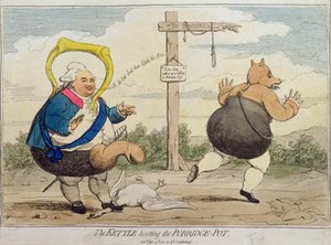 The Kettle Hooting the Poridge-Pot, P.J. Leatherhead kiadó 1782-ben (kézzel színezett rézkarc)