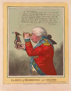 Brobdingnag és Gulliver királya, kocsma. 1803 (kézzel színezett metszet)