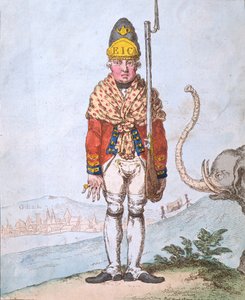 The Leadenhall Volunteer, ruha a kendőjében, Hannah Humphrey adta ki 1797-ben (kézzel színezett rézkarc)